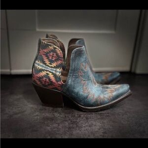 Women's Western Ankle Boots - Blue and Brown